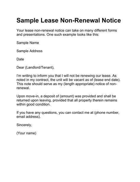 Free Printable Not Renewing Lease Letter Templates PDF Word Tenant Landlord
