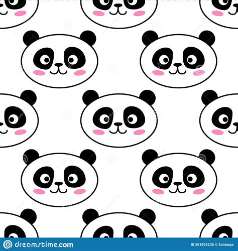 Panda Seamless Pattern Cute Panda Face On White Stock Vector