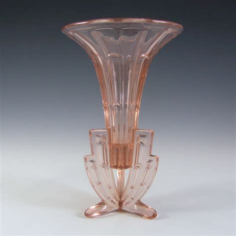 Stunning 1930 S Czech Art Deco Pink Glass Rocket Vase 23 75