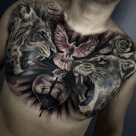 Chest tattoo lion tattoo lioness tattoo | Cool chest tattoos, Chest tattoo, Chest tattoo drawings