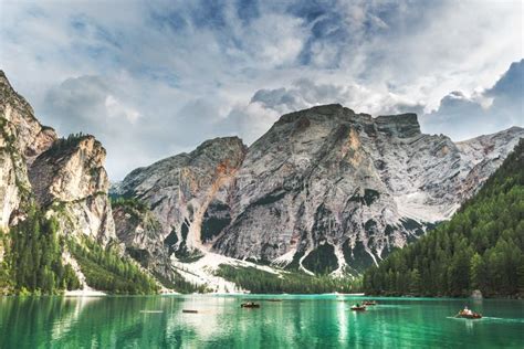 Turquoise Lake In South Tyrol Braies In The Dolomites Stock Photo