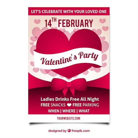 Premium Vector Valentines Party Flyer With Hearts And Bow