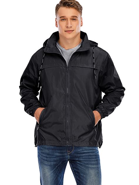 Men Hooded Waterproof Outdoor Jacket Lightweight Rain Jacket Windproof Water Resistant Jacket
