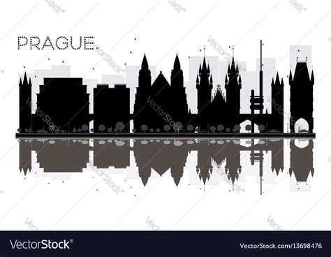 Prague City Skyline Black And White Silhouette Vector Image