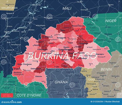 Burkina Faso Country Detailed Editable Map Stock Vector Illustration