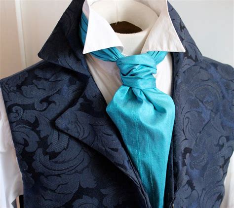 Formal Victorian Ascot Tie Cravat Lagoon Blue Dupioni Silk
