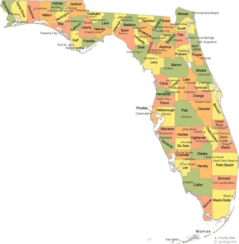 Printable County Map Of Florida