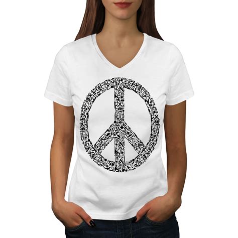 Wellcoda Peace Hippy Vintage Womens V Neck T Shirt Hippie Graphic