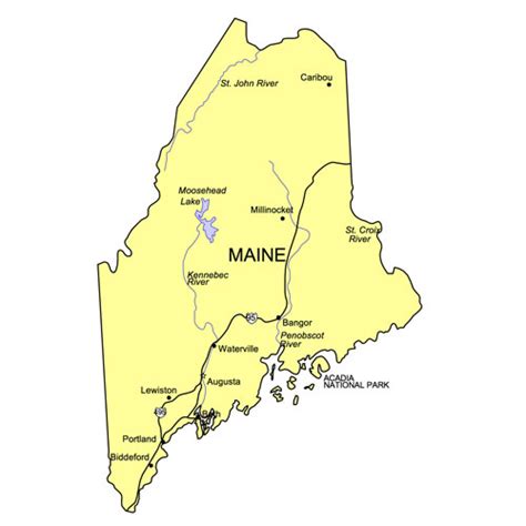 Maine Us State Powerpoint Map Highways Waterways Capital And Major