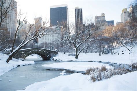 Usa New York City View Of Central Park In Winter With Manhattan
