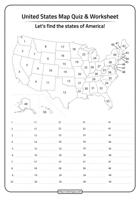 Free Printable United States Map Quiz And Worksheet Geography