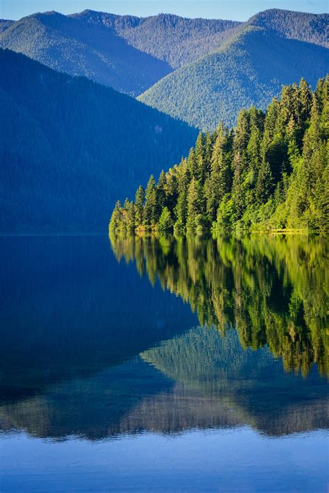 Earth Lake Crescent Olympic National Park Just After Dawn R