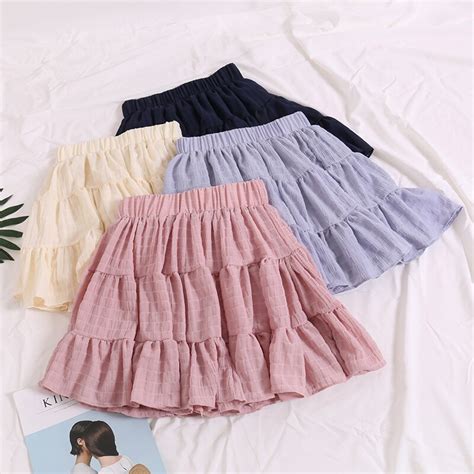 2018 Summer New Female Solid Color Chiffon Mini Puff Skirts Womens
