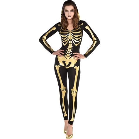 Suit Yourself 24 Carat Bones Skeleton Halloween Costume For Women With Attached Hood