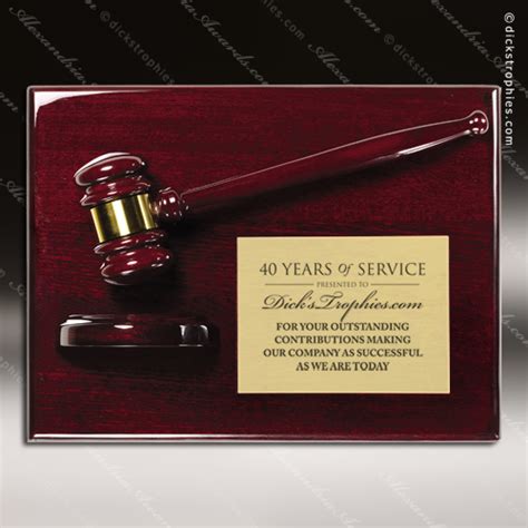 Engraved Rosewood Plaque Gavel Mounted Gold Plate Wall Plaque Award