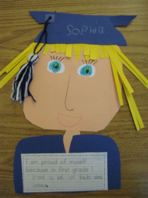 Creating preschool graduation crafts can help children become excited about the accomplishments they've made this year and look forward to moving on to the next phase of school! Graduation idea---on a 1st grade blog, but love this for ...