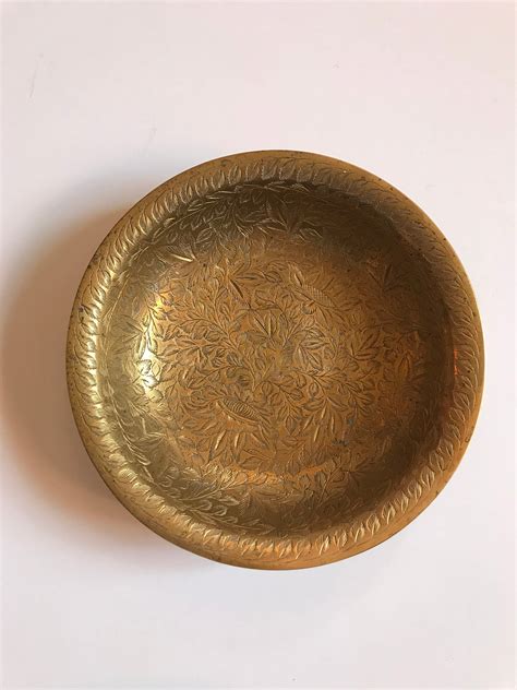 Vintage Brass Bowl Indian Brass Indian Floral Decor Etsy