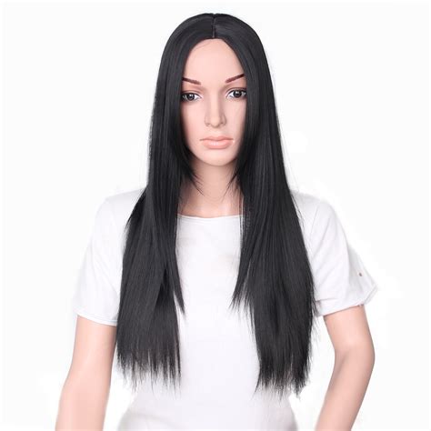 66cm women natural center parting long straight black wig