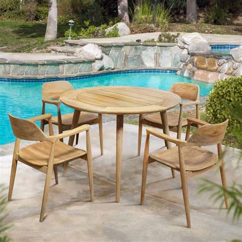 For rectangular balconies or decks, outdoor corner chairs maximize your space. 44 inch Mid century Modern Round Outdoor Dining Table ...