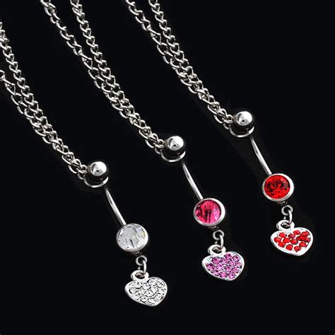 Rhinestones Heart Navel Ring Belly Button Bar Waist Chain Body Piercing Jewelry On Aliexpress