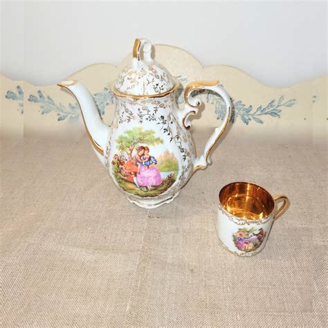 Antique Porcelain Coffee Pot With Gold Finish Fragonard Etsy
