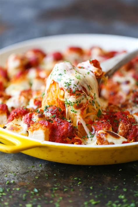 Baked chicken parmesan, sweet and spicy baked chicken wings. Spaghetti Squash Chicken Parmesan - Damn Delicious ...