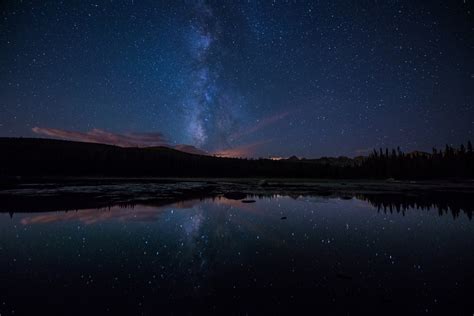 Night Forest Lake Star Milky Way Reflection Hd Wallpaper