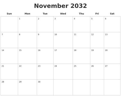 October 2032 Make A Calendar