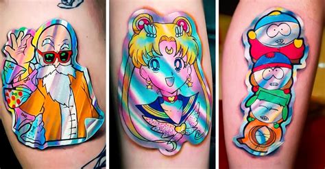15 Amazing Tattoos That Look Like Holographic Stickers A Direct Hit To