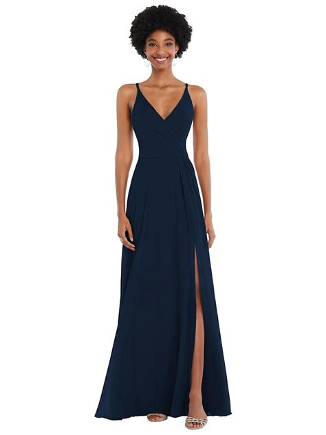Faux Wrap Criss Cross Back Maxi Bridesmaid Dress With Adjustable Straps