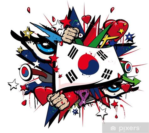Wall Mural South Korea Graffiti Korean Pop Art Illustration Pixersnetau