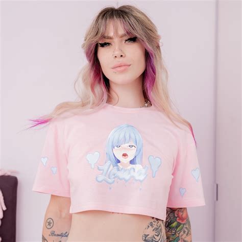 Uwu Girl Pink Crop Top Ahegao Face Sexy Cosplay Gamer Girl Etsy