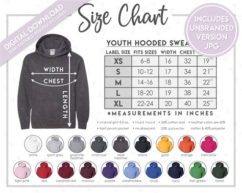 Semi Editable Gildan 18500b Size Chart Color Chart Gildan Etsy