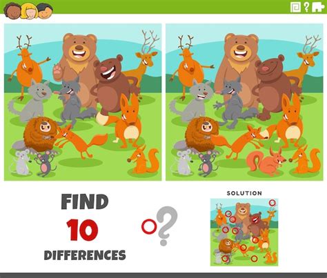 Premium Vector Differences Game With Cartoon Animal Characters Group