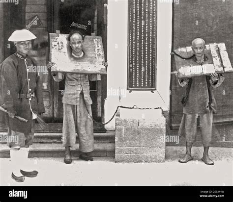 Late 19th Century Photograph Chinese Prisoners Punishment Cangue Or