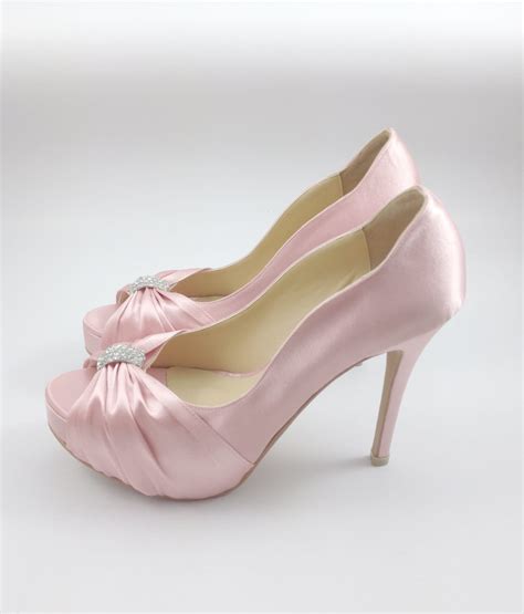 Sweet Pink Wedding Shoes With Rhinestones Pastel Pink Bridal