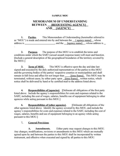 Memorandum Of Understanding Template 05 Sample Mou Memorandum Of