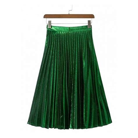 Green Metallic Foil Pleated Midi Skirt 1745 Rub Liked On Polyvore