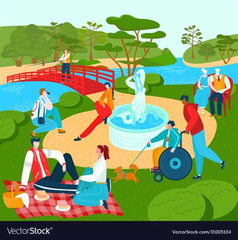 Recreation For People In Park Summer Lyfestyle Vector Image