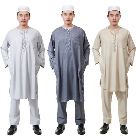 6color Men Muslim Jubba Thobe Islamic Robes Clothing Pants Set Abaya
