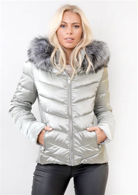 Detachable Hooded Padded Puffer Jacket Coat Silver Grey Puffer Jacket