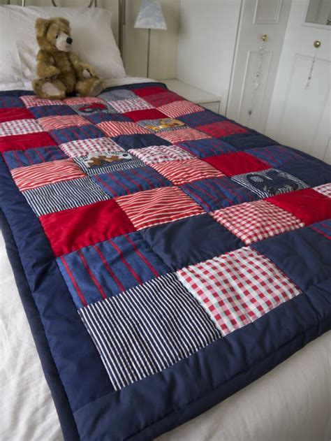 Patchwork Quilt Boys Bedroom Single Bed Navy Red And White Vintage