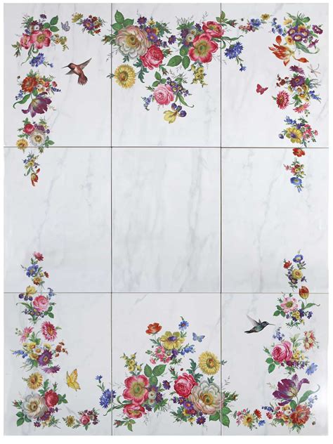 Floral Tile Mural And Accessories Decorated Bathroom Blog