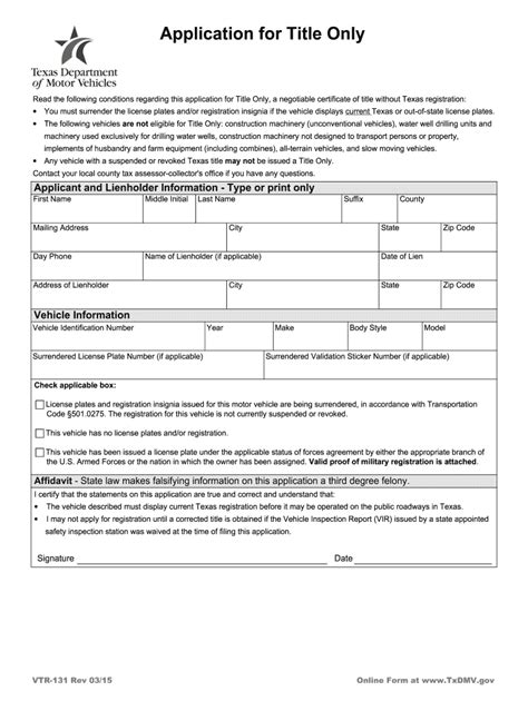 Texas Title Transfer Form Fill Out And Sign Online Dochub