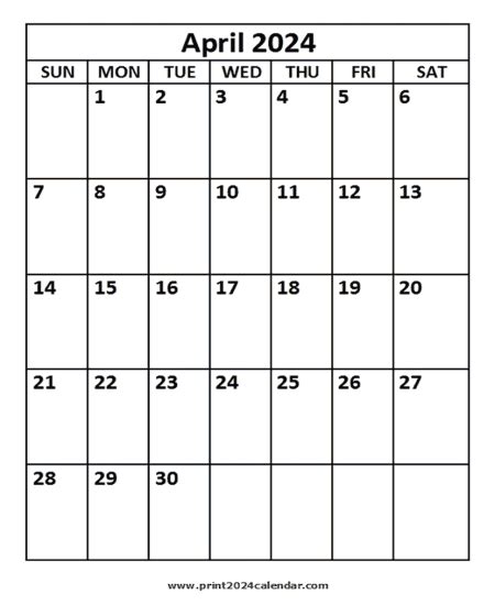 2024 April Calendar Printable