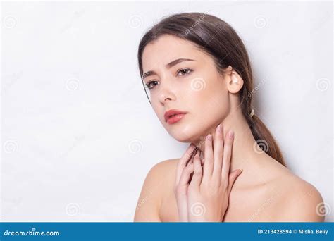 Throat Pain Beautiful Woman Having Sore Throat Feeling Sick Stock