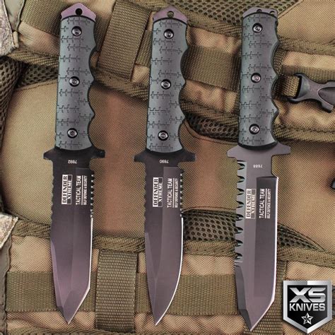 Black Tactical Combat Military Survival Bowie Fixed Blade Knives Full