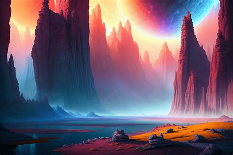 Fantasy Alien Planet Landscape Painting Generative Ai Illustrations