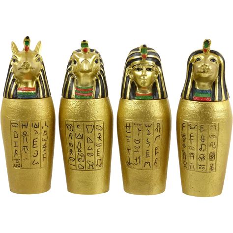Set Of 4 Egyptian Canopic Jars Ancient Egypt Burial Ceremony Egyptian