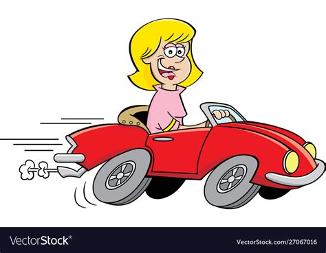 Woman Driving A Car Cartoon